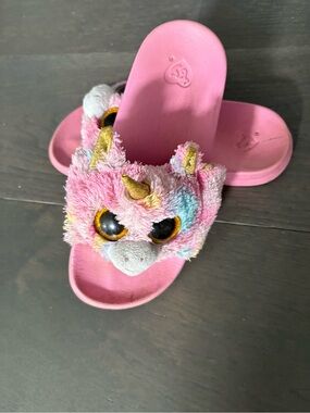 Beanie boo girls unicorn flip flops sz 4 youth GUC